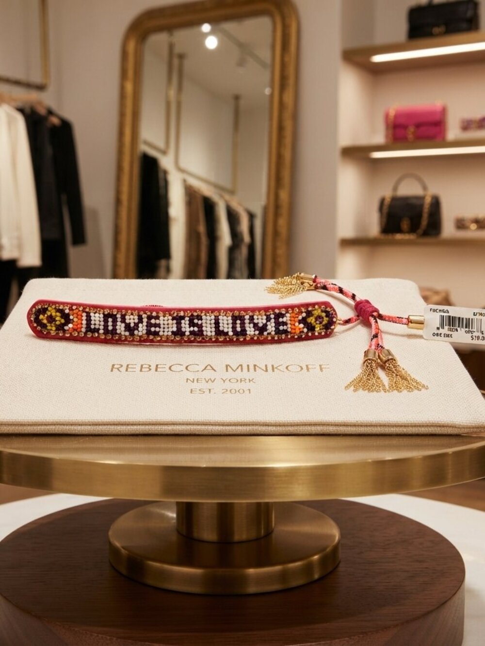 Rebecca Minkoff "Love is Love" Seed Bead Leather Bracelet (Fuchsia Multi)